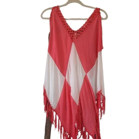 Shoreline gauzy sleeveless asymmetrical top fringe semi sheer lightweight blouse - Picture 1 of 13